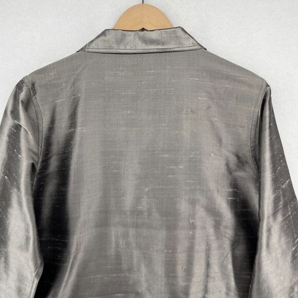 TRAVELSMITH Shirt Womens L Pure Silk Dupioni Button Up Long Sleeve Gray - Picture 4 of 14